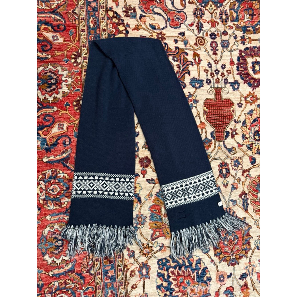 Penfield Navy Knit Fair Isle Nordic Fringe Scarf USA Made Winter